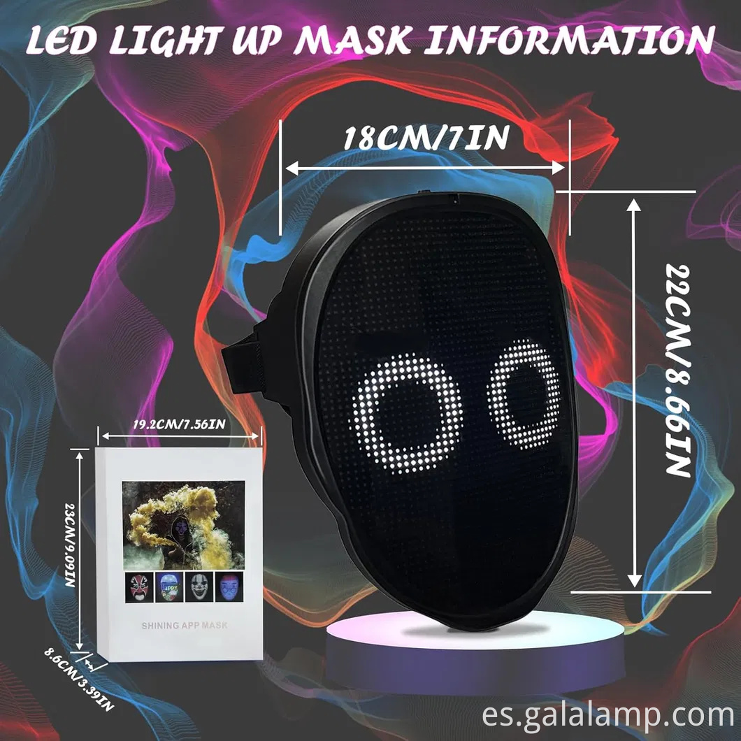 Máscara LED LED personalizable compatible con Bluetooth con control de aplicaciones recargable